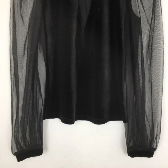 Sexy Y2K Gothic Velour Mesh Top Black Women’s Size M Whimsigoth Long Sleeve - Picture 4 of 10